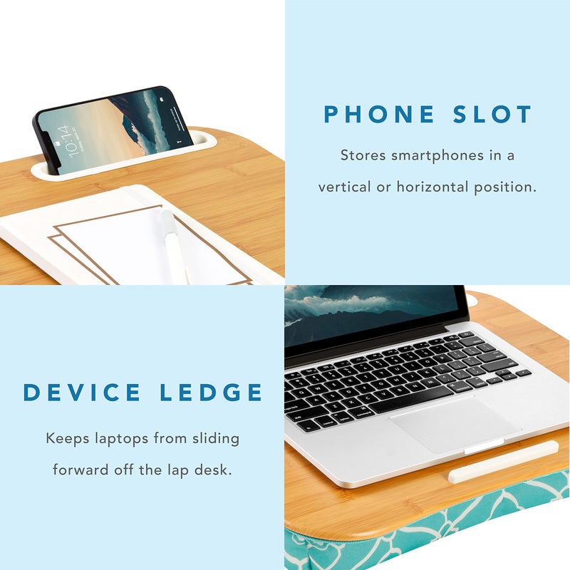 LAPGEAR XL Designer Lap Desk with Phone Holder and Device Ledge - Aqua Trellis - Fits up to 17.3 Inch Laptops - Style No. 45512 - Image 4